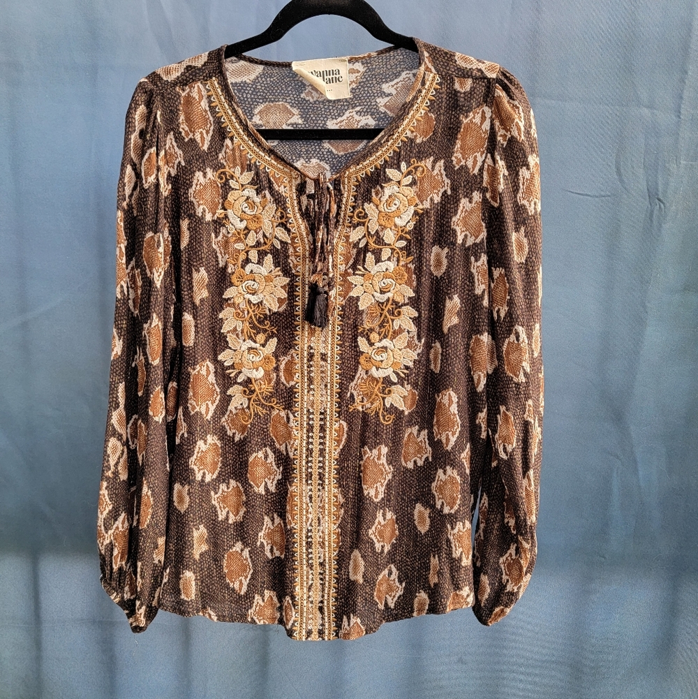 Savanna Jane Brown and Gold Embroidered Blouse